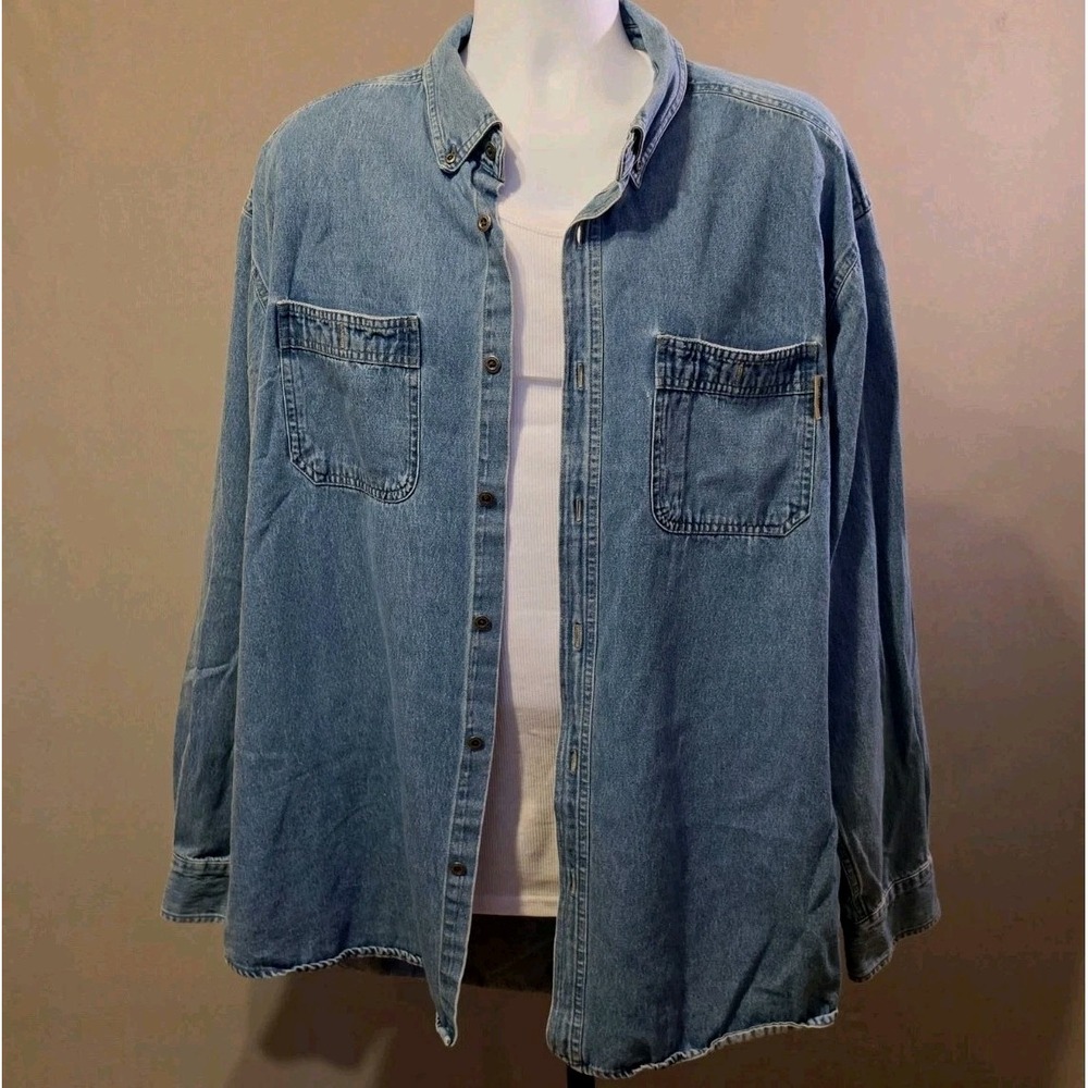 Wolverine Mens XXL Tall Denim Shirt Light Wash Long Sleeve Workwear 2XL